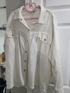 Cream Button-Front Oversized Shirt Jacket